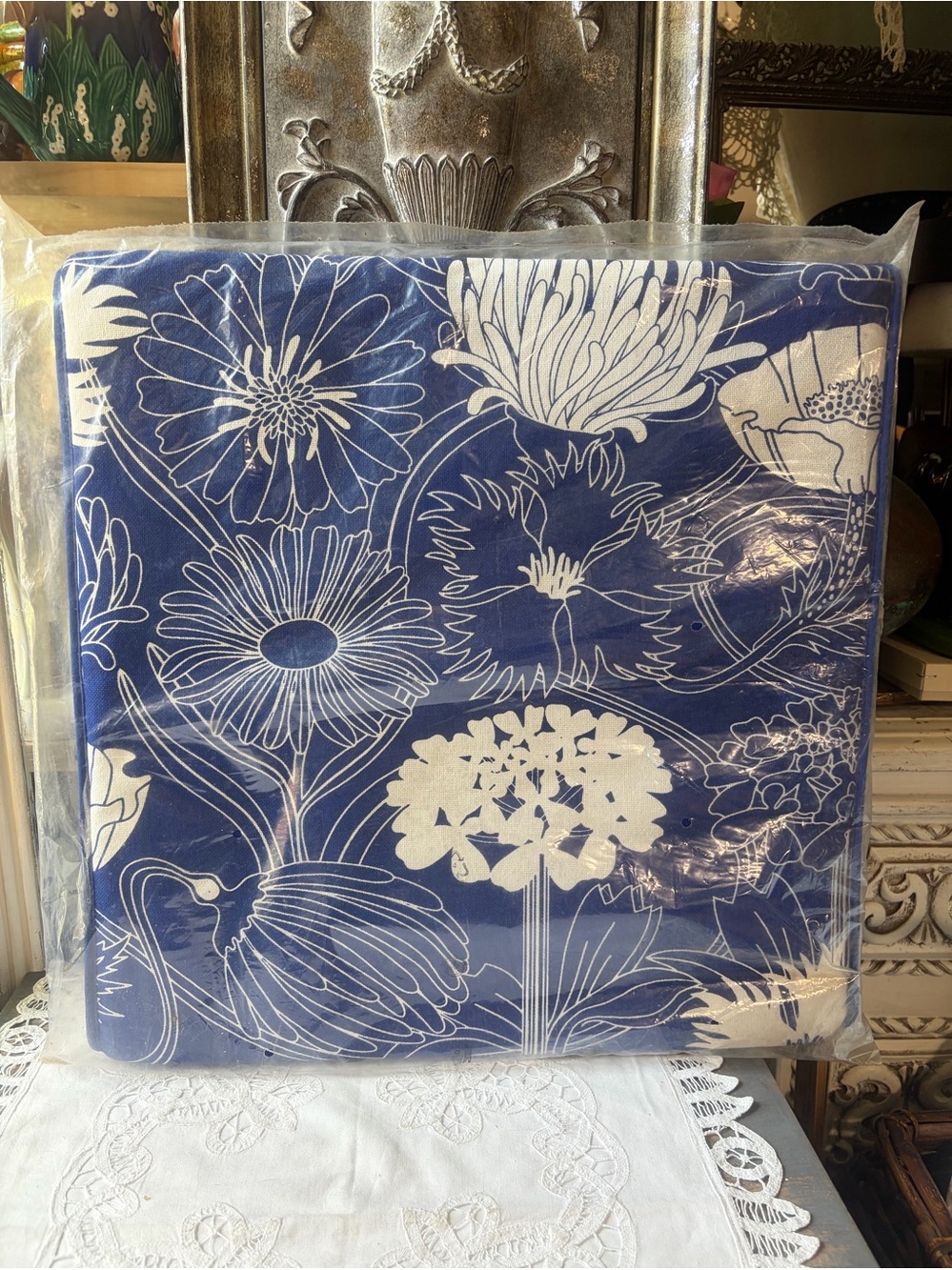 IKEA SALSON blue and white floral seat cushion new